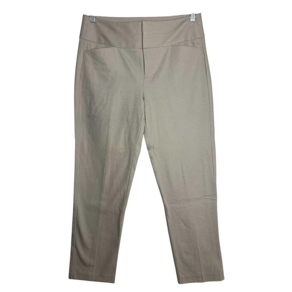 ELLE Trousers Women's Size 6 Cotton Beige Cream Ankle Pants Slim Leg Pockets